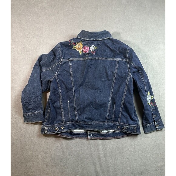 TOMMY HILFIGER Floral Embroidery DENIM Trucker Jacket Women 3X - Picture 3 of 8